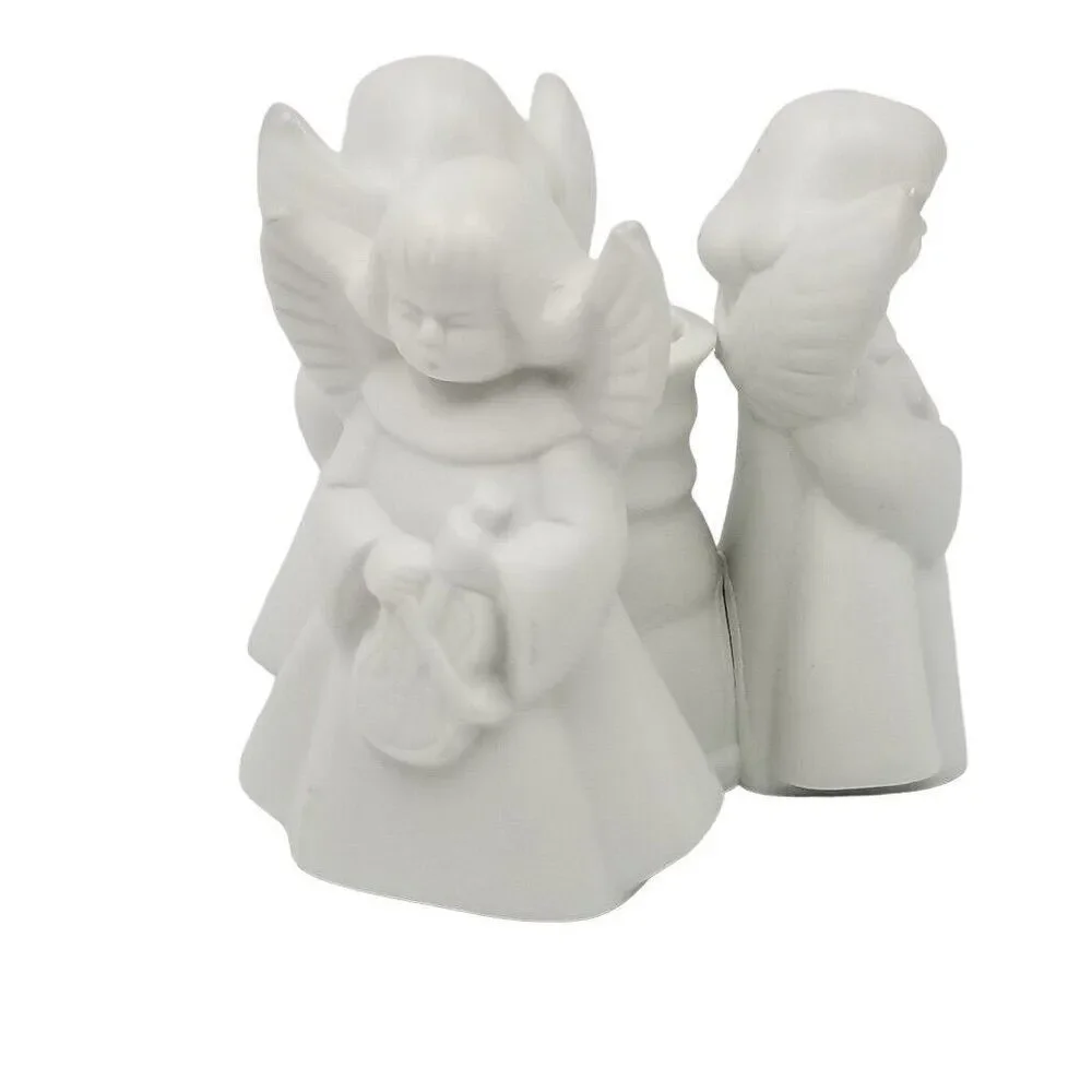 Vintage 90s Angel Trio Porcelain Bisque Candleholder Centerpiece New Holiday